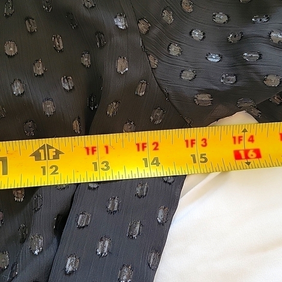 EXPRESS Metallic Dot Smocked Mock Neck Tiered Ruffle Dress Black Sz XXSmall NWT - Picture 8 of 10